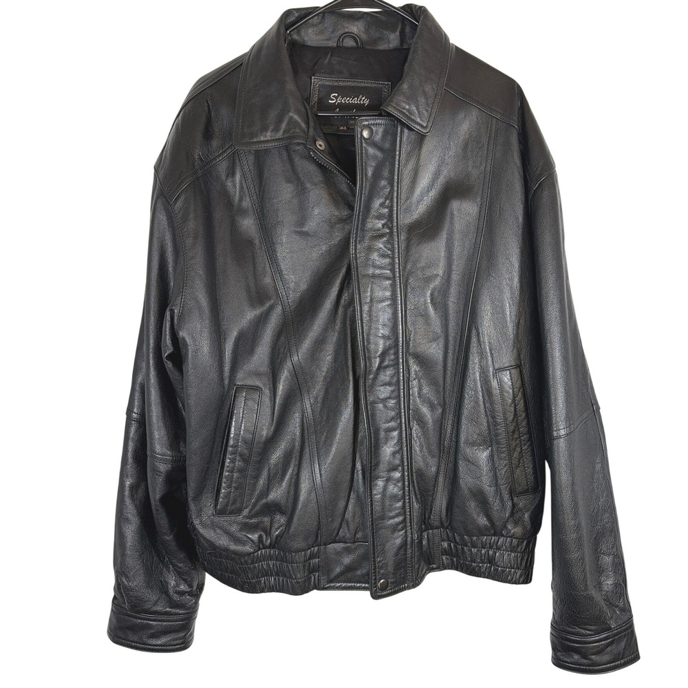 Specialty Leathers Men Vintage Bomber Moto Biker Jacket Black Genuine Leather 44